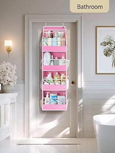 Yecaye 5 Tier Over the Door Organizer, Swing-proof Door Organizer Hanging with Clear PVC Windows, Behind the Door Storage for Bedroom Nursery Closet Laundry Pantry Bathroom, Bubblegum Pink thumbnail 8