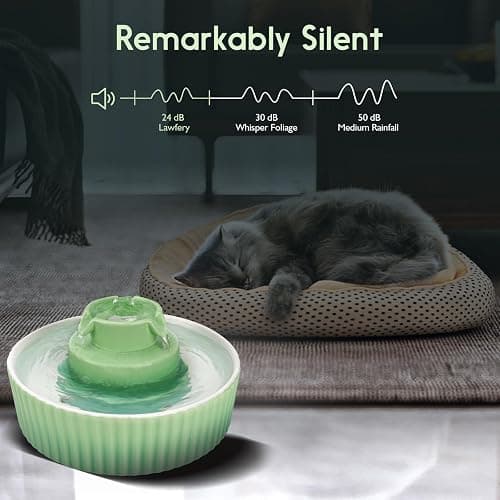 Lawfery Ceramic Cat Water Fountain, 2.1L/71oz Cat Fountain with 3 Carbon Filters and 2 Water Pumps, Cupcake Pet Water Fountain for Cats and Dogs (Green) thumbnail 3