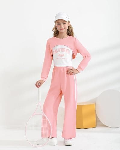 YOURUIKEY Girls 3 Piece Outfits Long Sleeve Crop Shirts & Cami Tops & Sweatpants Sets Fall Clothes Size 8-14Y thumbnail 4
