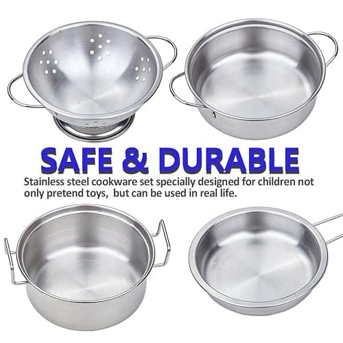 Play Pots and Pans Toys for Kids - Kitchen Playset Pretend Cookware Mini Stainless Steel Cooking Utensils Development Toys for Toddlers & Children Ages 3 Years and up thumbnail 3