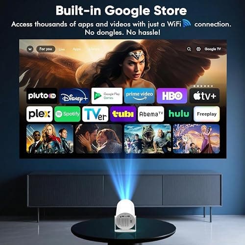 [ Built-in Google TV & Voice Control] WISHOLY Mini Projector with WiFi and Bluetooth, Built-in Streaming Apps, Portable Movie Projector 4K with 180° Rotatable for Outdoor, Home Theater, Movie Night thumbnail 2