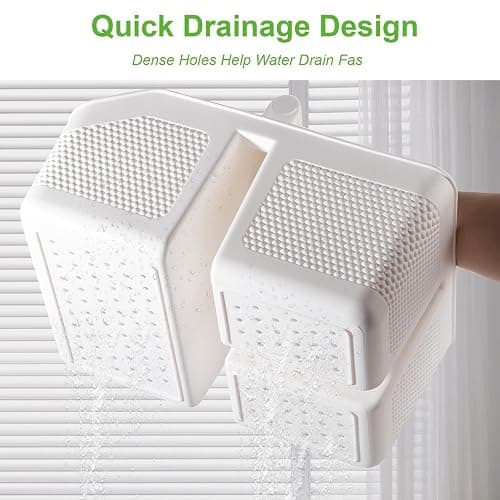 rejomiik Shower Caddy Portable with Bamboo Handle, Plastic Basket Cleaning Caddy Organizer Storage Tote for Bathroom, College, Dorm Room Essentials, White thumbnail 4
