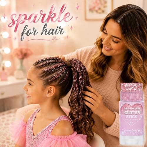 Paminify Pink Hair Glitter Stick,Cheer Body Face Glitter,Waterproof Singer Concert Music Festival Pink Out Accessories for Spirit Week,Halloween Shimmer Holographic Body Paint thumbnail 5