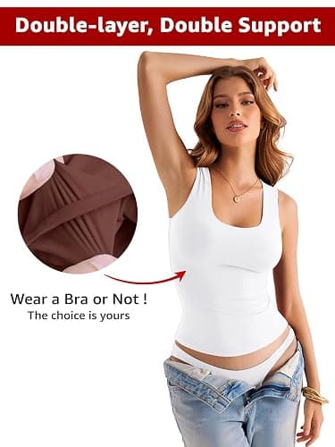 EasyGala Womens Double Lined Scoop Neck Tank Tops Basic Slim Fit Sleeveless Shirts Y2K Summer Going Out Outfits thumbnail 4