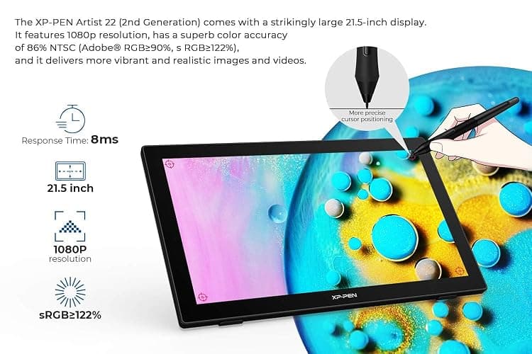 Drawing Tablet with Screen XPPen Artist 22 2nd Computer Graphics Tablet 122% sRGB with 8192 Levels Tilt Function Battery-Free Stylus, 21.5inch Pen Display Compatible with Windows, Mac, Linux - 21.5 Inch - Standard W/O Keys thumbnail 2