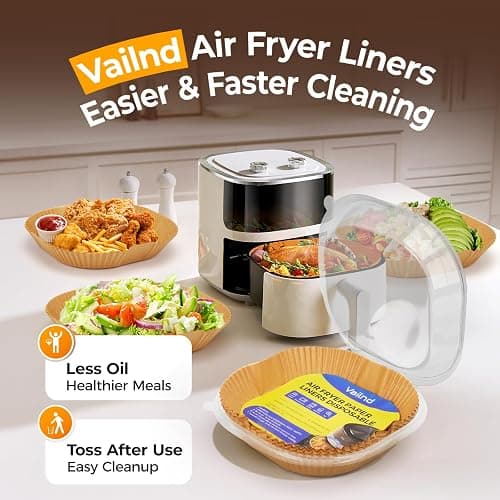 Air Fryer Paper Liners, 125Pcs Parchment Paper, Air Fryer Liners Disposable for Microwave, Non-Stick Air Fryer Liner Square Free of Bleach (8IN) thumbnail 7