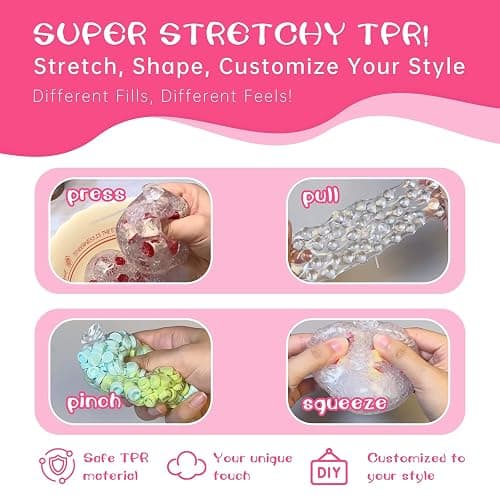 Anergoo DIY Stress Ball Making Kit – 12 TPR Ball Skins, 12 Fillers, 7-Color Slime & 5-Color Clay, Squishy Maker Kit, ASMR Sensory Toys, Squishy Makers, Creative Craft Gift Adults thumbnail 5