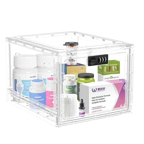HOLYHY Medicine Lock Box for Safe Medication Storage, Large Refrigerator Lockable Storage Box for Kitchen Food Safe, Phone Jail iPad Tablet Lock Boxes for Kids Home/Office (Clear) - Image 1