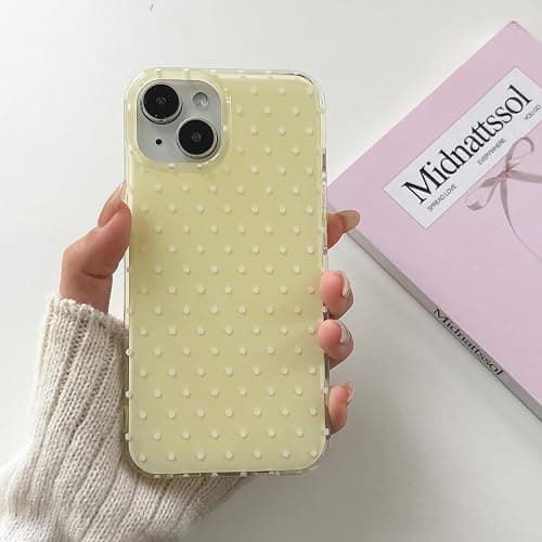 QLTYPRI Cute Phone Case for iPhone 13/iPhone 14 Case Polka Dot Fashion Aesthetic Design for Women Girls, Slim TPU Shockproof Protective Phone Cover for iPhone 13/14 - Yellow thumbnail 2