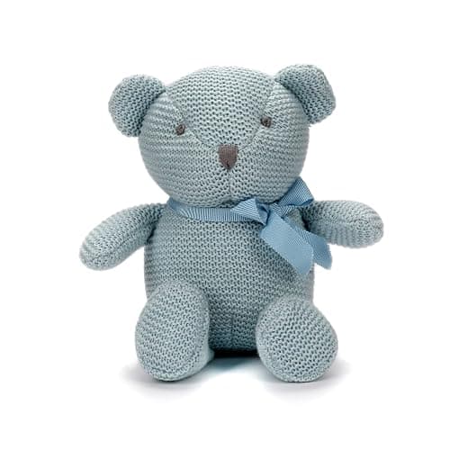FLUFFYFUN 100% Organic Cotton Blue Teddy Bear Plush, 6.5" Baby Stuffed Animal for Newborn - Image 1