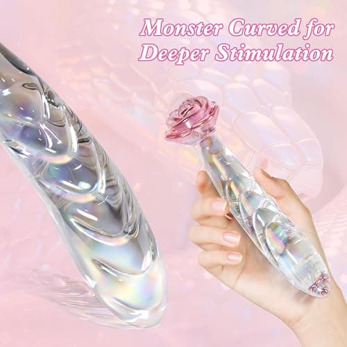 Anal Dildo Glass Rose Sex Toy - Butt Plug Rainbow Monster Dildo for Beginner, 7.2 inch Small Glass Dildo as a Clitoral G Spot & Anal Plug Sex Toys for Men Women & Couples Sexual Pleasure thumbnail 3