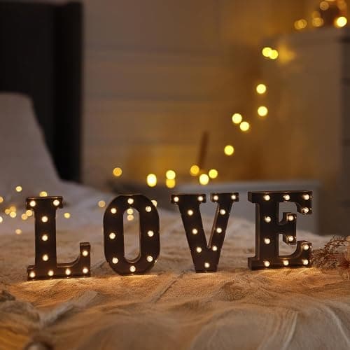 Foaky Black LED Letter Lights for Room Decor - Bedroom Wall Decor, Alphabet Lights for Home, Wedding, Party - Battery Operated （L） thumbnail 7