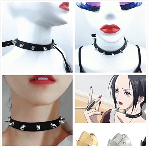 XHBTS Nana Anime Ring Necklace Keychian PU Choker and Stickers Cosplay Knuckle Rings Gothic Finger Bone Ring Punk Jewelry Accessories Props thumbnail 2