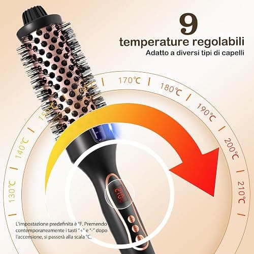FELLAT Thermal Brush, Spazzola Termica Arricciante, Spazzola Rotonda Termica Elettrica Ionica Per Ricci Naturali, 5 Temperature Regolabile, Meno Danni, Fusto Da 38mm, Doppia Tensione thumbnail 5