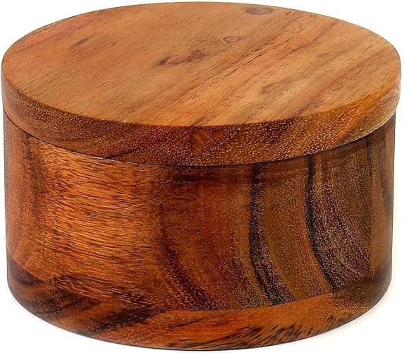 Kaizen Casa Acacia Wood Salt or Spice Box with Swivel Cover perfect for keeping table salt, gourmet salts, herbs or favorite seasonings, close at hand on your countertop. thumbnail 2
