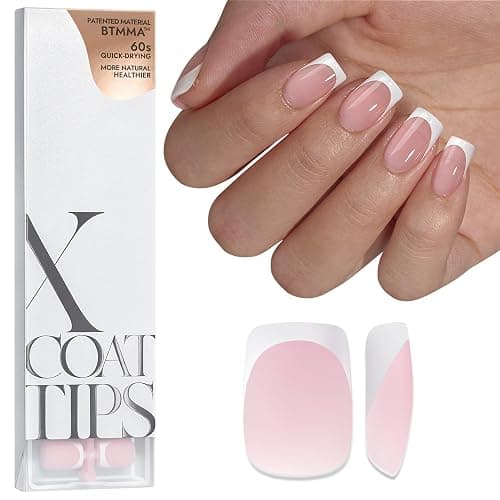 BTArtboxnails XCOATTIPS French Tip Nails - Short Press On Nails, 160 Pcs Pink Square Soft Gel Nail Tips Pre-applied Tip Primer & Base Coat, No Need File False Nails for Gift, 16 Sizes - Image 1