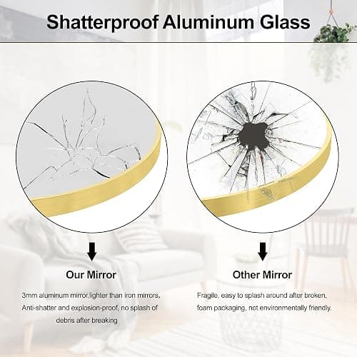 Heymirro Round Bathroom Mirror Wall Mirrors with Aluminum Alloy Matte Framed, for Bedroom, Vanity, Entryway Hall, Living Room(24 Inch,Gold) thumbnail 4