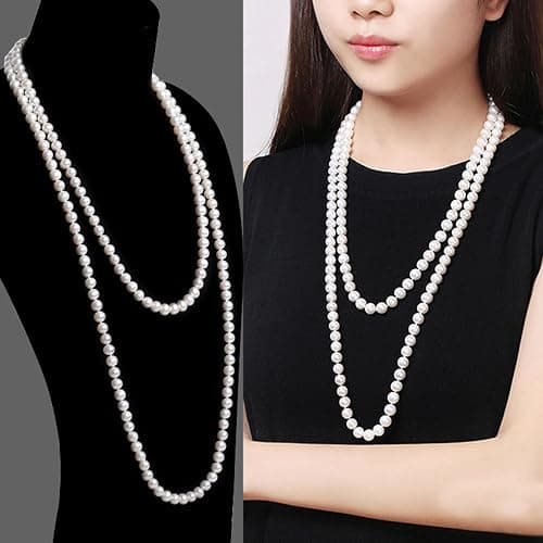 Jidyllic Collier de Perles Art Déco, 150 cm, Perles d'Imitation Blanc, Plastique ABS, Unisex Adulte thumbnail 4
