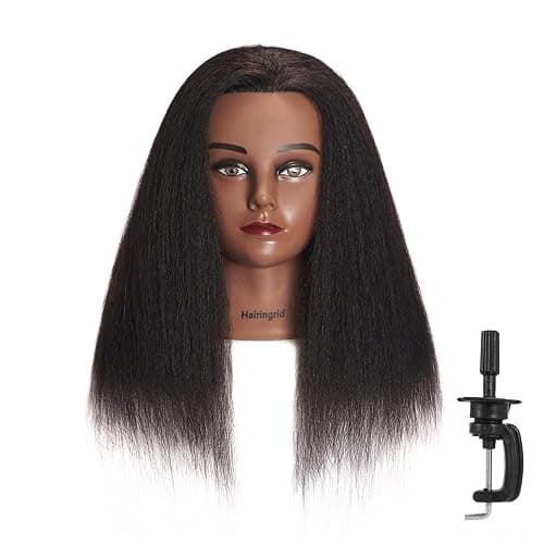 Hairingrid Mannequin Head 14" 100% Real Hair Hairdresser Cosmetology Mannequin Manikin Training Head Hair and Free Clamp Holder (14 Inch) - Image 1