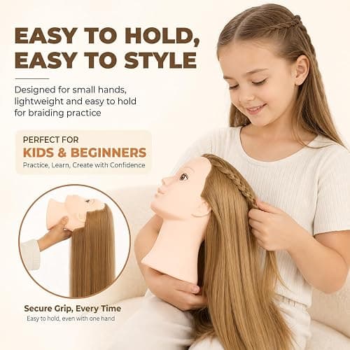 Headdoll 26"-28" Mannequin Head Styling Mannequin Head for Hair Styling and Free Table Stand Training Head Manikin Cosmetology Doll Head with Long Fiber Hair Hairdresser Practice Head for Stylist thumbnail 2