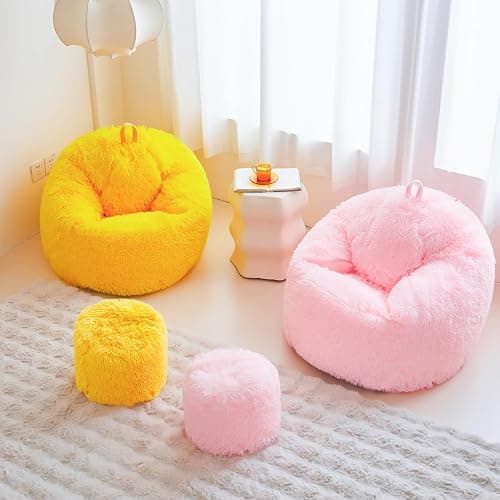 Fluffy soft pink bean bag chair cover, for Living Room (No Filler), plush faux fur Stuffed Animal Storage Big Gaming Bean Bag Chair Cover,Fuzzy Fuzzy Decor Home for girls, kids, teens, and adults thumbnail 7