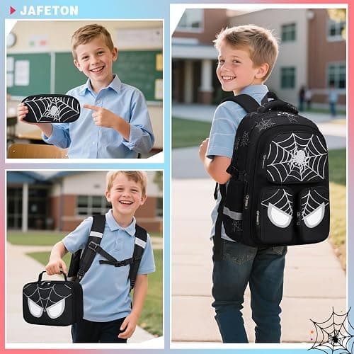 Jafeton School Backpack for Boys, 3 PCS Spider Boy Backpack Set with Lunch Box & Pencil Pouch, Waterproof Schoolbag for Boys Kids Children Teens, Elementary Middle School, Kids Bookbag Casual Daypack thumbnail 8