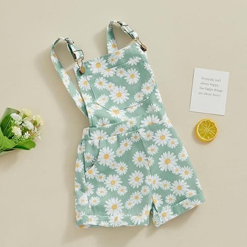 Ayalinggo Toddler Baby Girl Sunflower Print Overalls Shorts with Pocket Suspender Trousers Cute Summer Clothing Outfit thumbnail 7