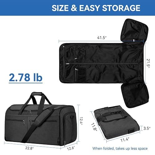Garment Duffle Bags for Travel, Bukere Convertible Carry on Garment Duffel Bag for Men Women, Shoe Compartment, 2 in 1 Hanging Dress Suitcase Suit Travel Bags, Midnight Grey thumbnail 3