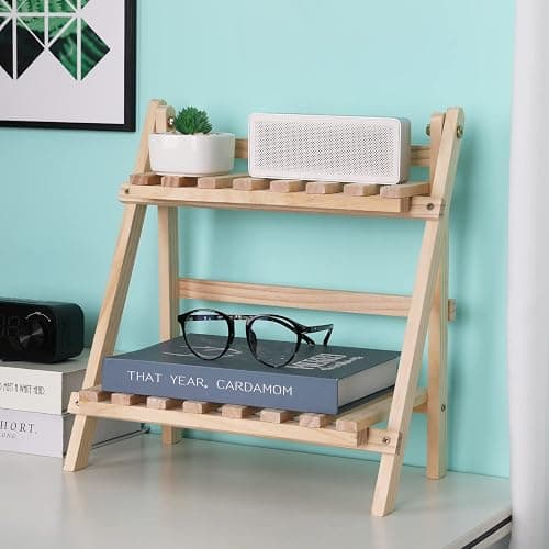 Jotsport 2-Step Desktop Storage Organizer Foldable 2 Tier Ladder Plant Stand Wood Display Shelf Decorative Storage Rack for Table Top thumbnail 7
