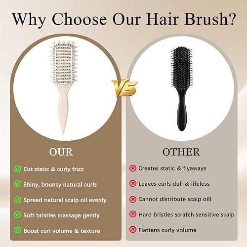Curl Defining Brush for Curly Hair, Vented Detangling Hair Brush for Wet and Dry Styling, Curved Brush for Shaping and Smoothing Curl Clumps, Lightweight Hair Brush （Beige） thumbnail 7