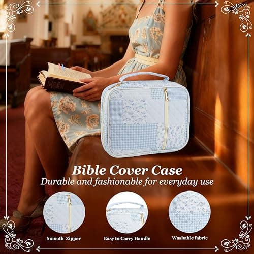 Ecehyon Bible Cover Case for Women,Large Quilted Case with Handle,Included Diverse Bible Study Supplies,Christian Gift for Women (Blue Square, 11.8 * 9.6 * 2.4 IN) thumbnail 7