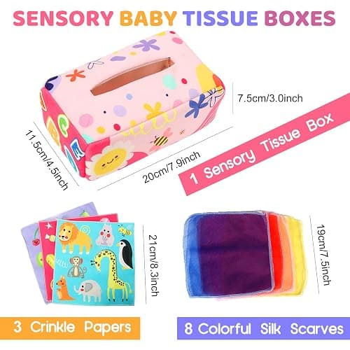 Baby Tissue Box - Montessori Toys for 6-12 Months, 1 Year Old - Soft Stuffed High Contrast Crinkle Infant Sensory Toy, Boys&Girls Toddler Early Learning Baby Gifts thumbnail 3