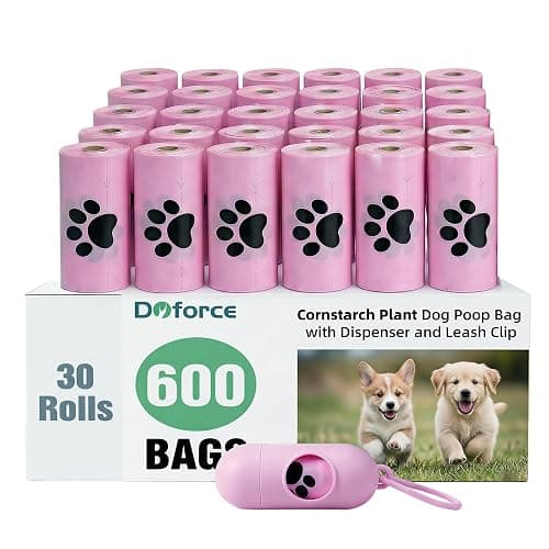 Dyforce 600 Count Dog Poop Bags Rolls with Dispenser Pink | Scented Leak Proof Pet Waste Poop Bags for Dogs 13x9", Extra Thick and Large Doggy Cat Litter Bags for Poops with Holder - Image 1