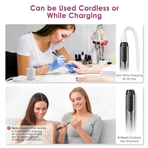 COSLUS Cordless Nail Drill Electric File: Professional for Acrylic Gel Dip Powder Nails Portable Nail Drill Machine Kit for Manicure Pedicure Nail Set with Everything Rechargeable Lightweight thumbnail 6