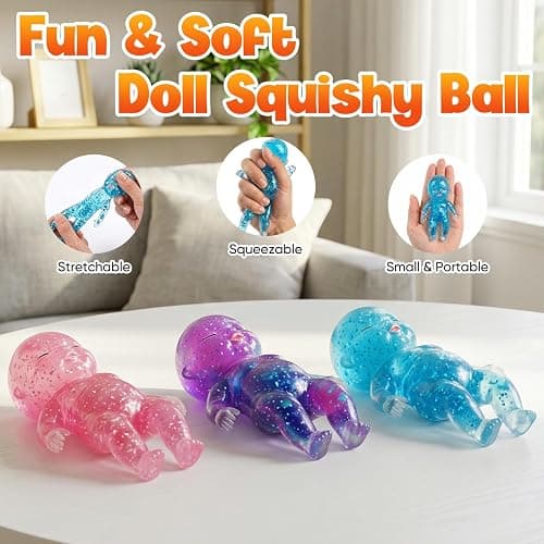 3PCS Baby Squishy Glitter Slow Rising, Squishy Babies Sensory Fidget for Stress Relief, Soft Cute Squeeze, Desk Decor & Gift thumbnail 3