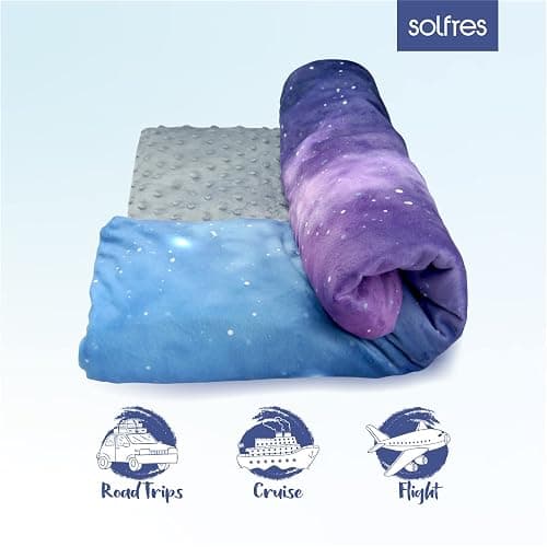Solfres Small Weighted Lap Pad Blanket Throw for Kids Boys Teens 20in x 23in 5 Lbs - Sleep Therapy Plush Travel Size with Glass Beads, Galaxy Space Stars - Purple Blue/Gray (With Removable Cover) - 20"x 30" 5lbs thumbnail 6