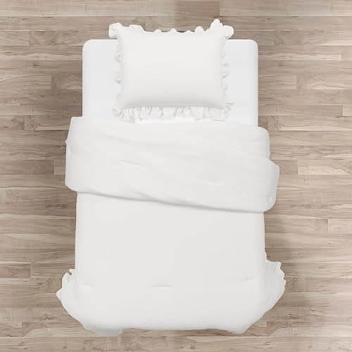 Lush Decor Reyna Ruffle Comforter Set - 2 Piece Twin Size Ruffle Comforter Set - Elegance for Dorm Room - Twin XL, Pure White thumbnail 2