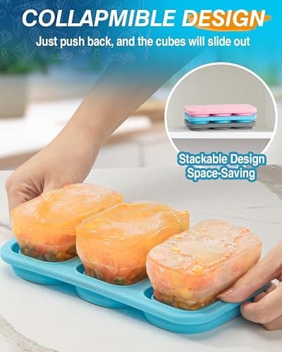 Silicone Freezer Trays With Lid, Stackable 1 Cup Silicone Freezer Molds, Easy To Use Soup Ice Cube Tray, Collapsible Freezing Molds for Meal Prep, Broth, Sauce, Leftovers, Soup Storage Gift Set thumbnail 3