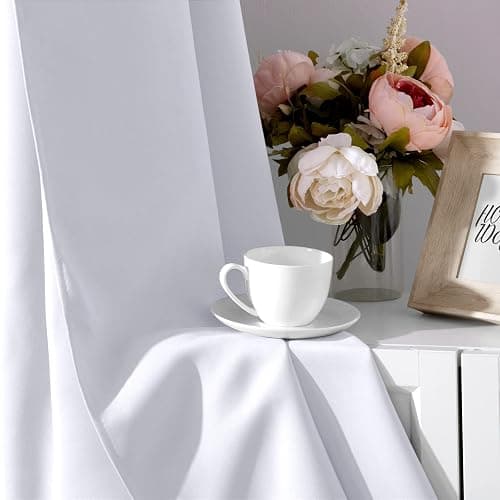 HOMEIDEAS Pure White Curtains 52 X 63 Inch Length Set of 2 Panels Curtains/Drapes, Grommet Window Curtains for Bedroom & Living Room thumbnail 7