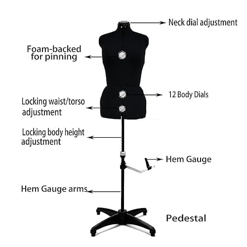 BHD BEAUTY Black 13 Dials Female Fabric Adjustable Mannequin Dress Form for Sewing, Mannequin Body Torso with Tri-Pod Stand, Up to 70" Shoulder Height (Medium) thumbnail 2