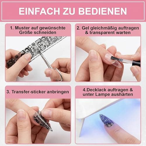 DASHUI 30 Rollen Schwarz-Weiße Spitze Transferfolie Nagelaufkleber Set – Lace Blumen Nail Art Folie für Nägel, Wraps Kit mit 15 schwarzen & 15 weißen Rollen thumbnail 5