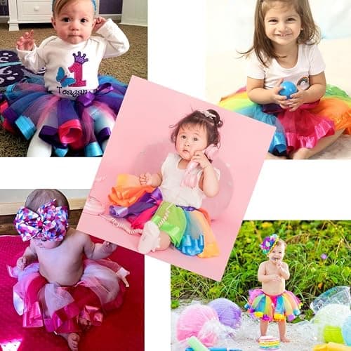 BGFKS LayeredTulle Rainbow Tutu Skirt for Newborn Baby Girls 1st Birthday Photography Outfit Sets. thumbnail 4