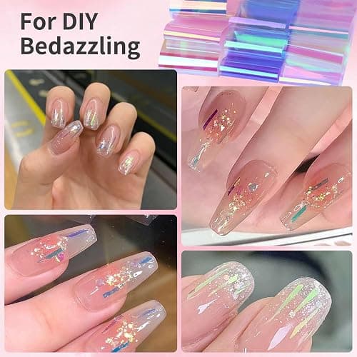 Aurora Glass Paper Nail Art Sticker 10 Sheets Gradient Laser Broken Glass Paper Nail Decals Reflective Mirror Design Cellophane Nail Supplies for Girls Women DIY Nail Art Decoration thumbnail 8