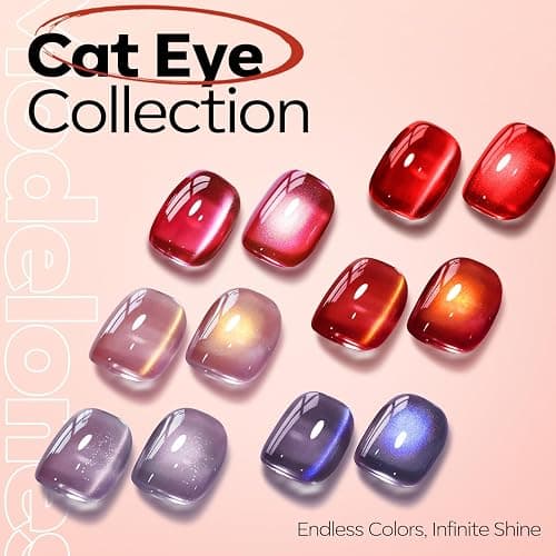 modelones Red Cat Eye Gel Nail Polish Glod Magnetic Glitter | Holographic Red Ruby Gel Polish Reflective Jelly Translucent UV Gel Manicure 15 ML thumbnail 6