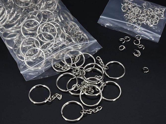 KANSPHY 100 Pack Key Ring with Chain and Open Jump,1 inch Split Round Keychain Rings Bulk for Craft Making Jewelry thumbnail 3