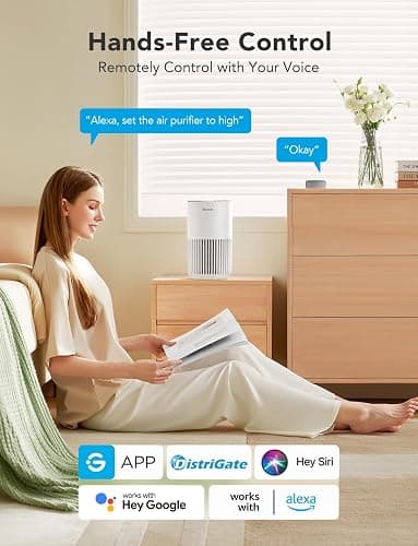 GoveeLife Mini Air Purifier for Bedroom, HEPA Smart Filter Air Purifier with App Alexa Control for Pet Hair, Odors, Pollen, Smoke, Portable Air Cleaner with 3 Speeds, 2 Modes, Timer, Aroma for Home - White thumbnail 2