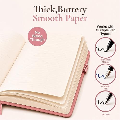 Lined Journal Notebook Hardcover Leather Bound 200 Pages A5 Pink Cute Diary | College Ruled 5.8x8.3" Journaling Notebooks for Women, Floral Aesthetic Journals for Writing, Small Travel Daily Note Book thumbnail 5