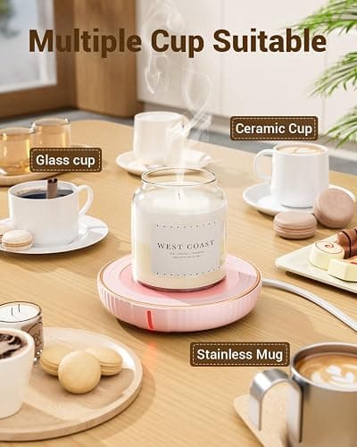 HouseGem Large Candle Warmer Plate - Coffee Cup Mug Warmer for Desk, Candle Melter, Electric Mug Heater for Beverages, Milk & Tea, Coffee Accessories Ideal Gifts Keep Cup Warm (Pink) thumbnail 4