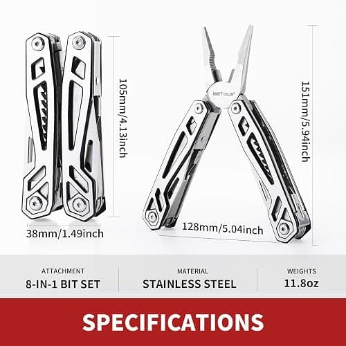 WETOLS Multitool with Pocket Knife, Birthday Gifts for Men Women Mom Dad, 21-in-1 Stainless Steel Pliers with Screwdrivers, Self-locking Multi tools with EDC Sheath, Ideal for Home, Camping, Survival - Silver - 21-in-1 thumbnail 2