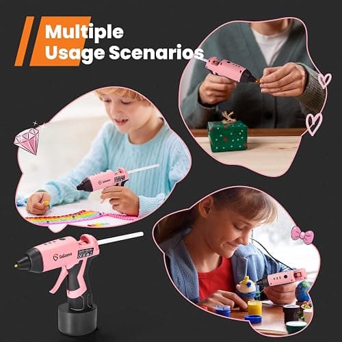 Cordless Hot Glue Gun, GoGonova 15s Fast Preheating 5Ah Built-in Battery Hot Melt Glue Gun, Smart Power-Off, Kit with 25 Pcs Premium Mini Glue Sticks and USB-C Charging Port (Pink) thumbnail 6